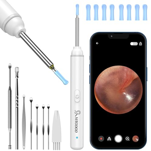 VITCOCO Ear Wax Removal Kit, 1920P HD Ear Cleaner with Camera Ear Wax Remover Tool, WiFi Otoscope with 6 LED Lights & 8 Ear Spoons, Visual Ear Scope for iPhone iPad Android Adults Kids Pets
