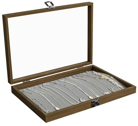 Stratalife Necklace Box Necklace Holder Organizer Wooden Jewelry Box Jewelry Storage Display for Vendors Organizer Tray with Clear Lid Vintage Style