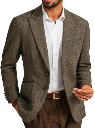 PJ PAUL JONES Herren Sakko Tweed Elegante Slim Fit Wolle Blazer 2 Knöpfe Business Anzugjacke (Khaki, XXL)
