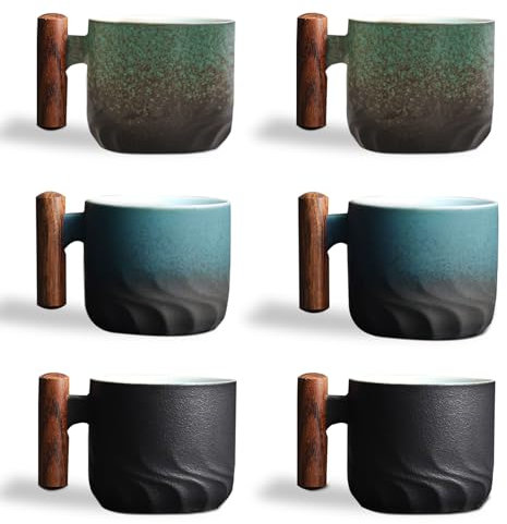 Hengrongshen Espressotassen 6er Set (6 x 70 ml) Espressotassen Steingut Kaffeetasse Kaffeebecher aus Keramik Espresso Tassen mit Henkel, Mini Teetasse, Kaffeetasse für Espresso,Tee (6er Set)