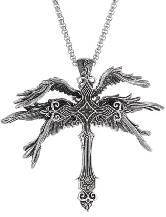 Halskette Gothic Halskette Kette Vintage Heiliger Engel Sechs geflügeltes Kreuz Anhänger Halskette Personalisierte Männer Punk Trend Amulett Schmuck Geschenk beste Freundin Geschenke Freundschaft
