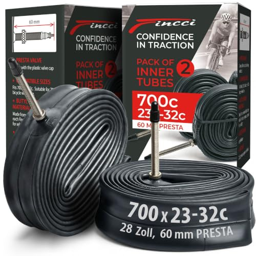 Fincci Camere daria Bici Corsa 700c x 23c x 25c x 28c x30c x 32c - Coppia Camera d'aria 28 con Presta Valvola 60mm per Copertoni - Accessori per Elettrica & Ciclo & Gara & Strada & Corsa Bicicletta
