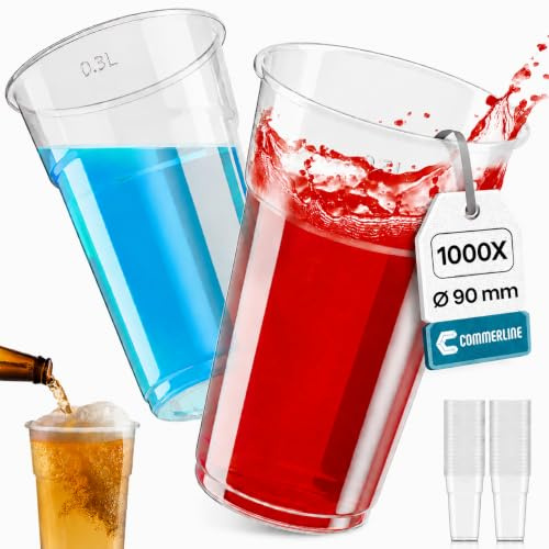 Commerline Plastikbecher Trinkbecher Einwegbecher 0,5 Liter 1000 Stück