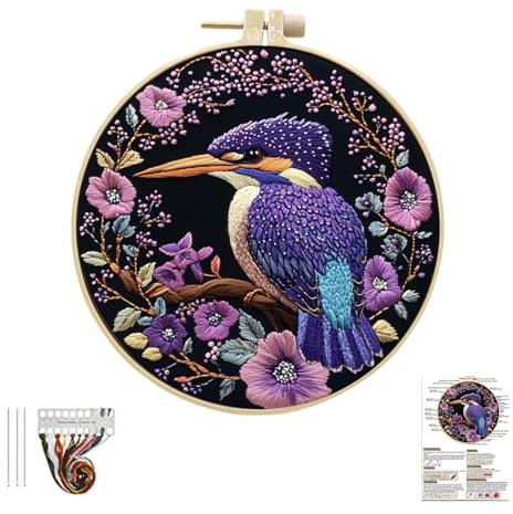 BAGUBDR Embroidery Kit,Punch Needle Kit,Purple Bird Embroidery Kits, Beginner's Complete Beginner Set, Perfect Choice for Relaxation and Gift Giving