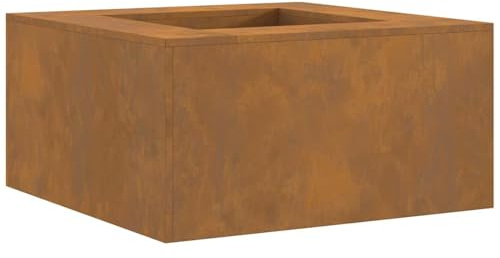 Focolare in acciaio corten, design aperto per esterni, dimensioni 80x80x40 cm, resistente alle alte temperature, ideale per raduni all'aperto