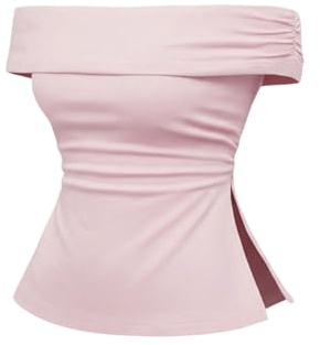 OYOANGLE Women's Strapless Top Foldover Side Slit Ruched Fitted Cute Tshirts Y2K Going Out Tube Tops Pink Large