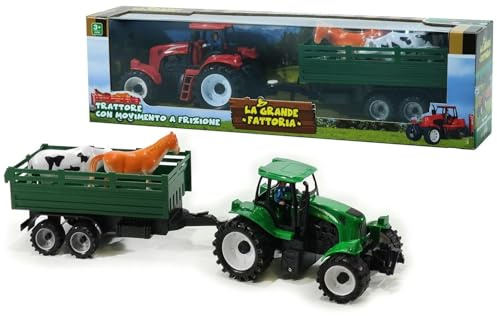 Trattore con Rimorchio Giocattolo Trattore Agricolo con Carro Porta Animali Fattoria Trattori a Frizione Mezzo Agricolo Grande Giocattolo per Bambini Trattori con Carro Rimorchio,Colori Assortiti (b)