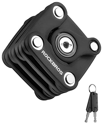ROCKBROS Candado Plegable con Llaves de Bicicleta Antirrobo, Cerradura Portátil Seguridad con Soporte de Montaje para MTB Bicicleta de Carretera, Negro
