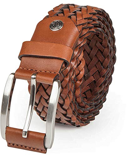 LINDENMANN Flechtgürtel Herren Vollledergürtel aus Vollrindleder, 35 mm breit, Gürtel, Ledergürtel, Flecht-Ledergürtel, cognac