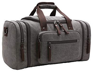 Reisetasche, groß 40 l 50 l erweiterbare Segeltuch-Reisetasche, Unisex-Reisetaschen, Wochenendtasche für Damen und Herren, grau