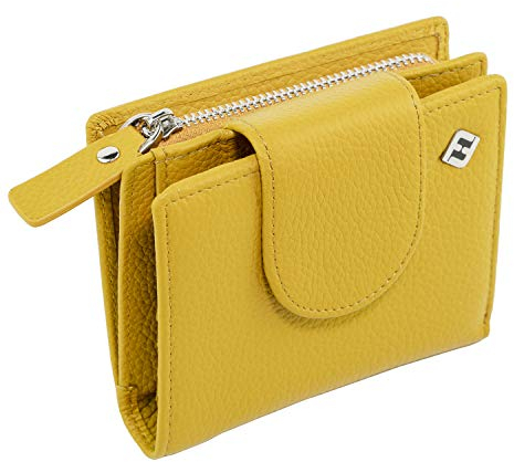 FreeHaveFun Rfid Geldbörse Damen mittelgroß, Leder, gelb, Reißverschluss, Portemonnaie, Geldbeutel, Portmonee, Damen-Geldbörsen Wallet For Women, Brieftasche, Wiener Schachtel, Geldtasche, Portmonaise