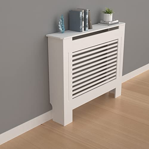 FATIVO Cubierta de Radiador, Cubreradiadores de Madera, Cubre Radiador de MDF, Color Blanco, Estante para Radiador Vertical, 78 x 19 x 92cm