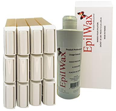 EpilWax - Lot de 12 x Roll On Cire Epilation au Miel + 100 x Bandes d'Épilation + Huile après Épilation - Jambes, Aisselles, Corps - Facile à étaler et à Retirer
