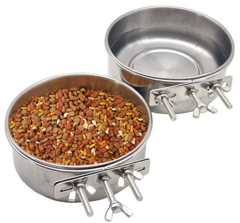PINVNBY 2pcs Stainless Steel Bird Bowl Feeding Dish Cups for Parrot, Parakeet, African Greys, Conure, Cockatiels, Lovebird, Budgie, Chinchilla (L)