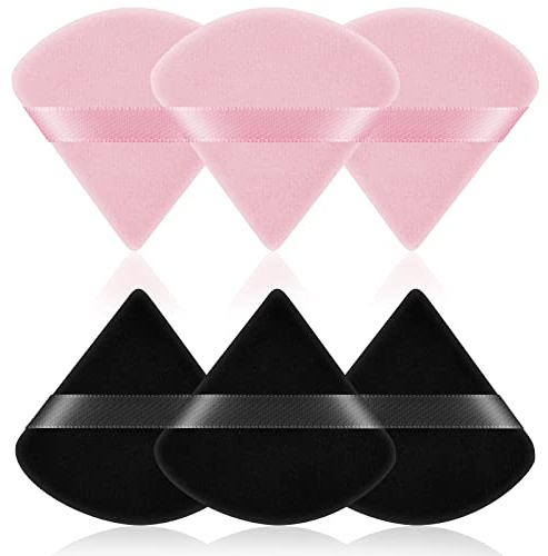 AUAUY 6 PCS Dreieck Makeup Puderquaste, Gesicht Schwämmchen Powder Puff, Waschbar Wiederverwendbar Makeup Sponge, Nass Trocken Make up Werkzeug für Loses Puder oder Foundation Rouge (3 Schwarz+3 Rosa)