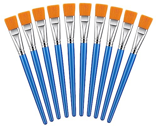 Prasacco 10 Stück Flache Pinsel Set, 25 mm Breite Großer Nylon Pinsel Künstlerpinsel Detail Pinsel Set für Öl, Acryl, Gouache, Aquarell für Kinder, Künstler, Malerei-Enthusiasten (Blau)