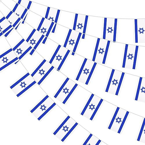 32.8ft 38 Pcs Rectangle Israel Pennant - Mini Israeli Hanging Banner, Blue White Flags Hexagram Jewish Bunting for National Pride Republic Day Indoor Outdoor Home Decorations