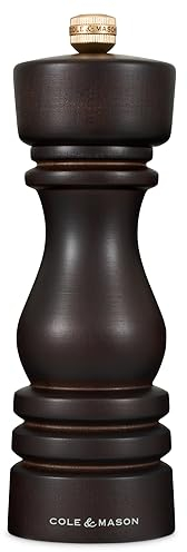 Cole & Mason London Chocolate Wood Pepper Mill, Precision+ Carbon Mechanism, Pepper Grinder with Adjustable Grind, Beech Wood, 180mm, Seasoning Mill, Lifetime Mechanism Guarantee