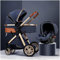 Leichter Kinderwagen für Kleinkinder, 3-in-1 verstellbarer Kinderwagen für Neugeborene mit Regenschutz, Fußsack, Matte, Moskitonetz (Farbe: Blau)