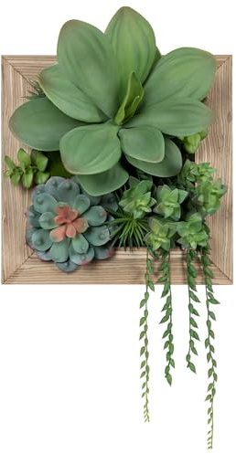 Arborus Fake Plants Succulents 3D Artificial Wall Hanging Plants Decor Faux Succulent Arrangement in Wooden Planter for Indoor Home Farmhouse Table Shelf Wall Decoration