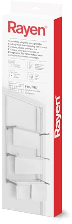 Rayen | Stendino Pieghevole per Porte e Pareti | Asticelle XXL | Superficie di Stenditura di 8 m | Multifunzionale | Bianco e Grigio | 62.5 x 32.7 x 124 cm