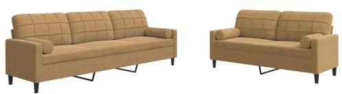vidaXL Soffgrupp med dynor och bolster 2 delar brun sammet, soffgrupp, vardagsrumssoffa, sammetssoffa, soffgrupper, vardagsrumssoffor, sammetssoffor