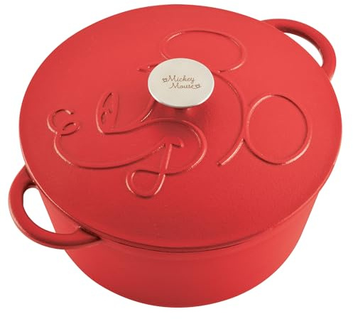 Farberware Disney Bon Voyage Pre-Seasoned Cast Iron Dutch Oven/Casserole Pan with Lid, Suitable for All Stovetops, Including induction, 4.75 Quart - Red