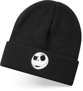 Disney The Nightmare Before Christmas Unisex Beanie Mütze in Schwarz | Gestrickte Wintermütze mit aufgesticktem Jack Skellington-Charakter für Damen und Herren | Warme Mütze in Einheitsgröße