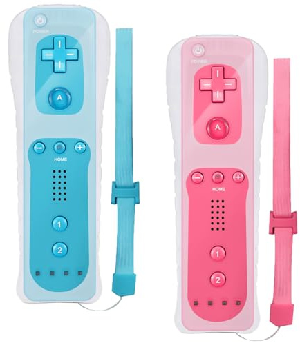 GBKDQQ 2x Wii-Fernbedienung, Controller Gamecontroller Wireless Remote Bewegungssensor Vernbedinung Ersatz Gamepad Controller mit Silikonhülle und Handschlaufe (Rot+Blau)