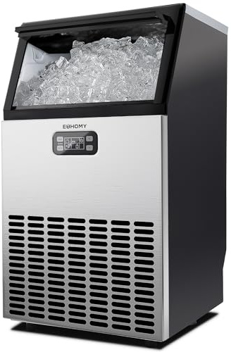 EUHOMY Commercial Ice Maker Machine, 45kg/24H Stainless Steel Under Counter Ice Machine with 15kg Ice Storage Capacity, Freestanding Ice Maker, Cube Ice Machine for Bar, Home, Supermarkets, Restaurant