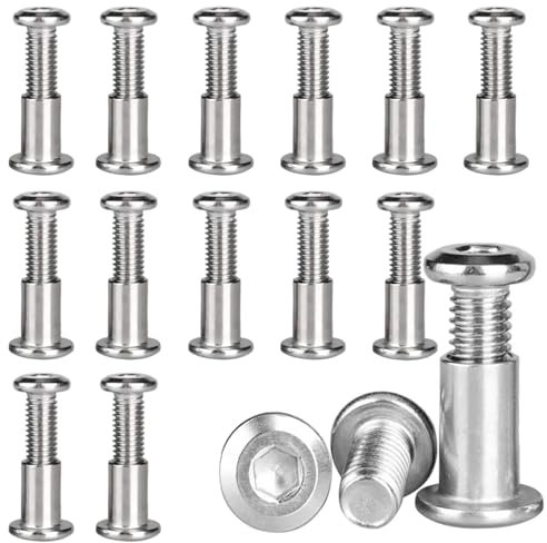 Elfinfi 15 Pièces Vis D'assemblage M5 x 20mm (15 x Vis Assemblage Meuble, 15 x Vis à Douille), Connecteur D'armoire en Acier Inoxydable A2 V2A, Vis M5 pour Meubles, Armoires, Planches de Bois