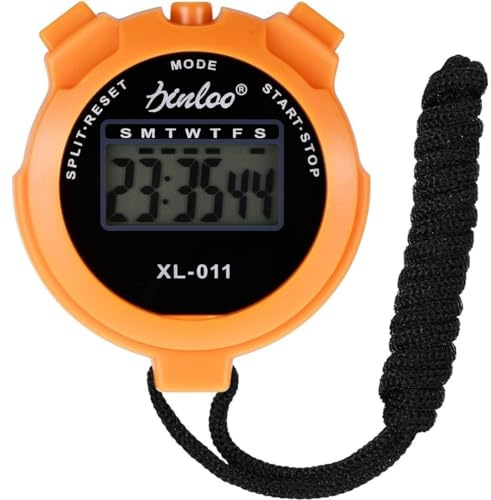 Stopwatches, Digital Sports Stop watch, referee kit, Handheld stopwatch Split Lap Timer, Neck Stopwatch, Shockproof Waterproof Stopwatch with LCD Display for Coaches Swimming Running Training (Orange)