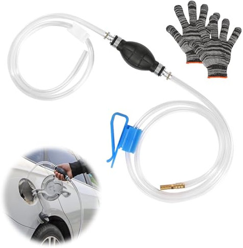 HURODZ Benzinpumpe Handpumpe, Manuelle Handpumpe Siphonpumpe 8mm Umfüllpumpe mit 2m Schlauch 2 Schlauchklemme, Tragbare Transferpumpe Absaugpumpe Kraftstoffpumpe für Benzin Diesel Öl Wasser