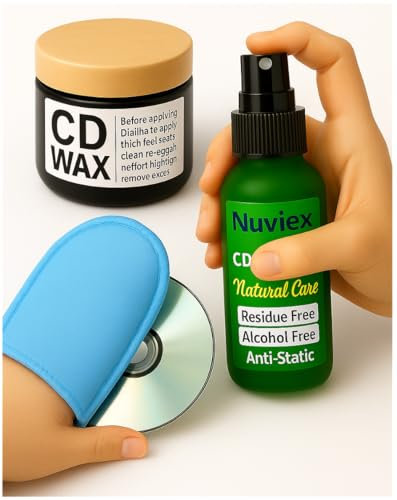 CD & DVD Cleaning Set – Complete Care Kit Includes Natural Cleaner Solution Fluid, Microfiber Towel Glove and Premium Anti-Static Disc Wax