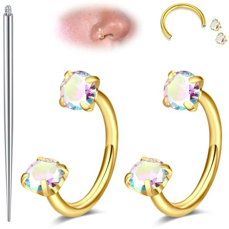 Evadollina Anello Nasale d'Oro, 2 Pezzi Septum Piercing Anello a Ferro di Cavallo Oro, 18G Anello per Naso per Donne, Gioielli Piercing Helix Tragus Labret
