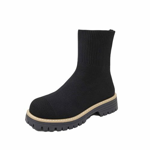 Generisch Botines de punto para mujer, botines para otoño, botines de primavera, monocolor, para el tiempo libre, botas de equitación, botas de entretiempo, botines ligeros con cordones, Negro , 36.5