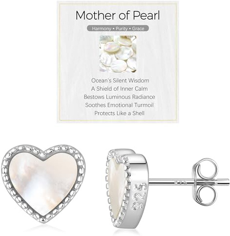 JENDEAR Black Onyx & Mother of Pearl Stud Earrings for Women 925 Sterling Silver Hypoallergenic Natural Gemstone Studs with Quote Card and Gift Box (Gold/Silver)