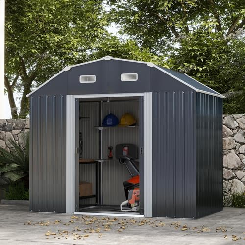 Outsunny Cobertizo de Jardín Exterior 2,7 m² 238x132x198,5 cm Gris Oscuro