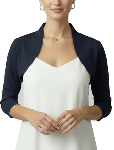 BlackButterfly Bolero Dam 3/4-ärm Figursydd Stretch, Midnattsblå, 5XL