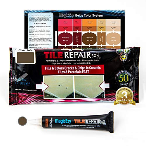 MagicEzy Tile Repairezy (Chocolate Brown Kit) - Ceramic Chip and Porcelain Crack Repair Filler - Gap Filler - Putty for Bathroom Floors, Counter Tops - Wall Touch Up Pen