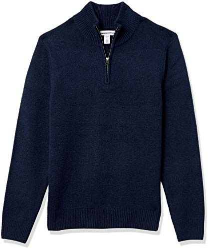 Amazon Essentials Pull à Fermeture Éclair 3/4, à Manches Longues, Doux Au Toucher Homme, Bleu Marine, M