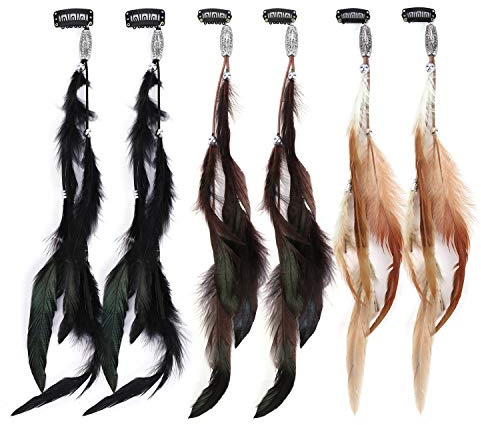 MWOOT Pluma Accesorios para Cabello con Pinzas de Cabello (Juego de 6), Bohemio e Indio Tocado, Mujer Pluma Extensiones de Cabello, Decoracion de Cabello para Cosplay Halloween Tema de Fiesta