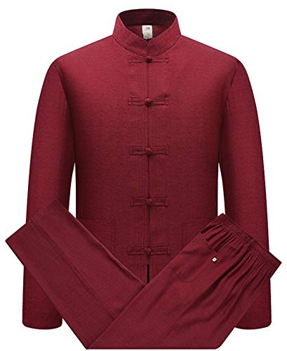 Algodón Lino Tai Chi Set para Hombres - 2 Piezas Chino Tradicional Traje Tang Artes Marciales Ropa Camisas + Pantalones