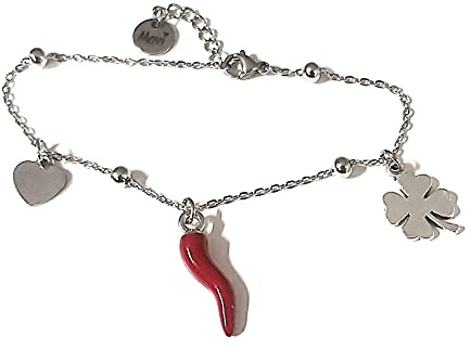 Mavi jewel bracciale donna con pendolo corno portafortuna e cuore in acciaio #idea regalo#confezione inclusa#emozionale#charms#made in italy#SPEDIZIONE GRATUITA PREZZO 11,99