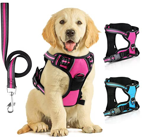 SIBOTER Arnes Perro, Arnes Perro Mediano con Lineas Reflectante, Arnes Perro Antitirones Transpirable con Control de Manija para Correr, Caminar, Trotar (Pequeña, Rosa)