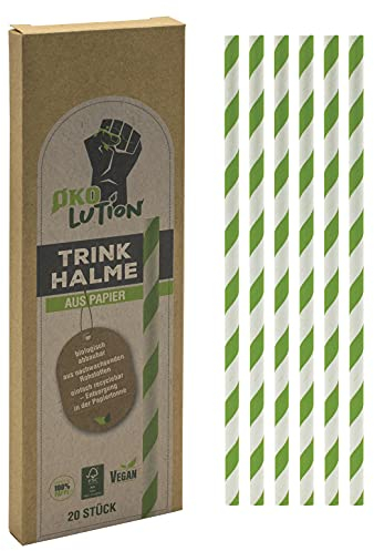 Ökolution - Cannucce di carta usa e getta, 20 pezzi, lunghezza 20 cm, certificazione FSC, bicolore, in carta