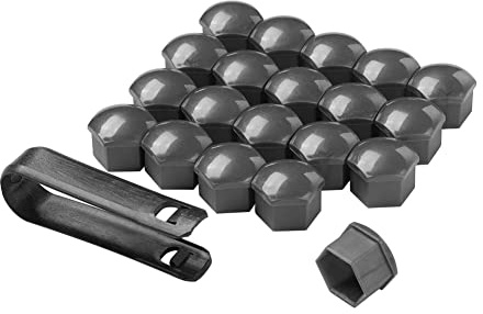 JSCARLIFE 20 stycken hjulmutterlock, universal däckmutterskydd hjul bult mutter lock skydd med borttagningsverktyg för bilar (grå, 17 mm)