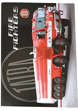 Kinder Heftbox A4 Heftmappe Ordner Mappe Sammelbox aus Pappe mit Gummizug - DIN A4 Hefter für Jungen (Feuerwehr)