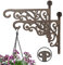 Set of 2 Hanging Basket Brackets Heavy Duty Outdoor Cast Iron Plant Hanger Hooks Brown Scrolled Wall Mounted Vintage Style Garden Décor