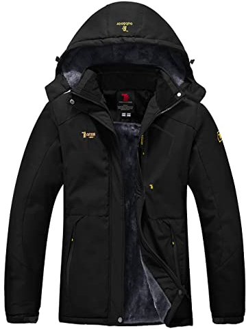 YSENTO Damen Winterjacke Wasserdicht Skijacke Outdoor Softshelljacke Warm Fleecejacke Funktionsjacke mit Abnehmbarer Kapuze(Schwarz,M)